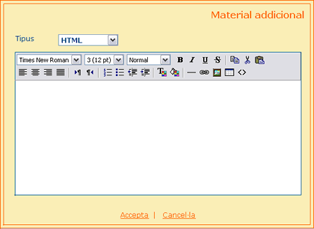 Pantalla men� d'edici� del Material addicional