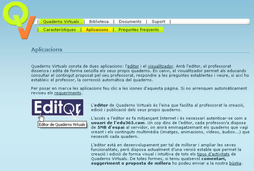 Apartat de l'Editor a la Web de Quaderns Virtuals