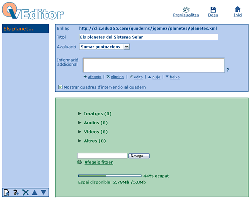 Edici� de les dades generals d'un quadern