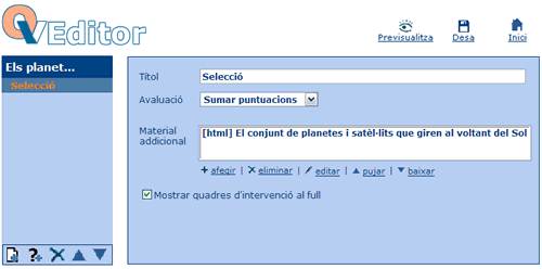 Pantalla d'edici� d'un full amb material addicional