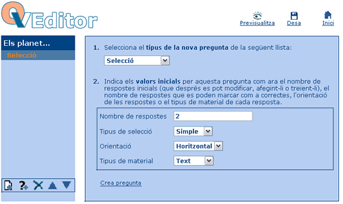 Pantalla de creaci d'una pregunta de selecci