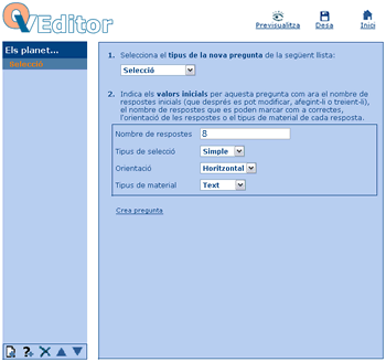 Pantalla de creació d''una pregunta de selecció