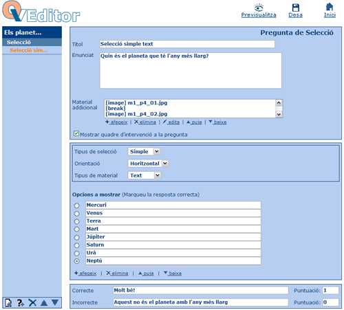 Pantalla de creaci de la pregunta de selecci simple