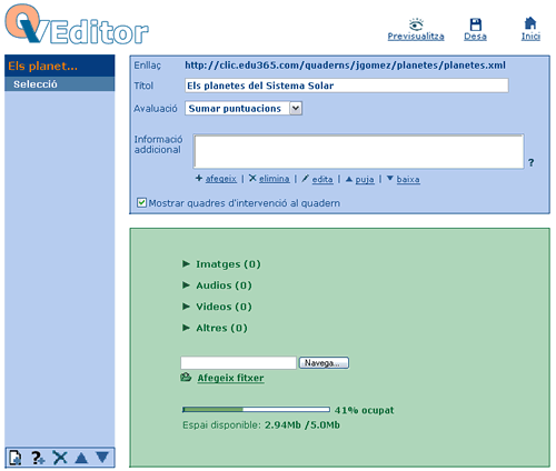 Pantalla d'edici del quadern