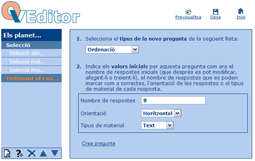 Creaci d'una pregunta d'Ordenaci
