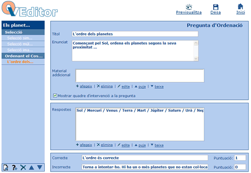 Pantalla d'edici de Pregunta d'Ordenaci