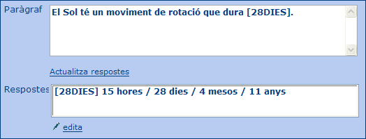 Pantalla, d'edici de Pregunta d'Omplir espais, amb les incgnites definides