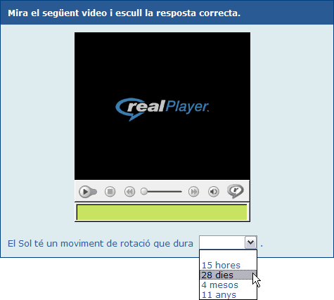 Resultat de la pregunta d'omplir espais amb resposta tancada