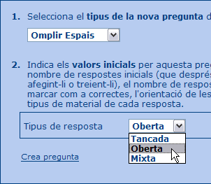 Creaci d'una nova pregunta d'omplir espais amb resposta oberta