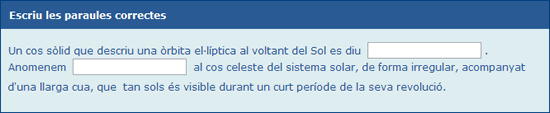 Resultat de la pregunta d'omplir espais amb resposta oberta