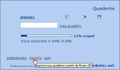 Importa nou quadern a l'espai de treball de l'editor