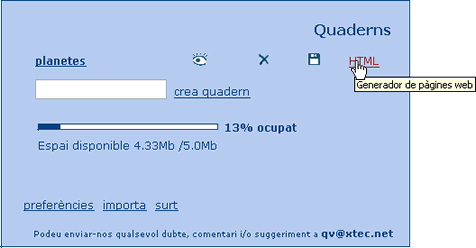 Accčs al generador de pāgines web de QV