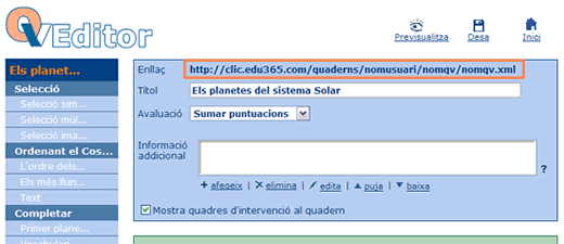 enllaç del QV que es crea a l'Editor